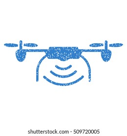 Radio Transmitter Airdrone grainy textured icon for overlay watermark stamps. Flat symbol with scratched texture. Dotted vector cobalt ink rubber seal stamp with grunge design on a white background.