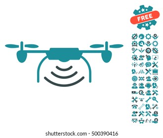 Radio Transmitter Airdrone icon with bonus configuration pictures. Vector illustration style is flat iconic symbols, soft blue colors, white background.