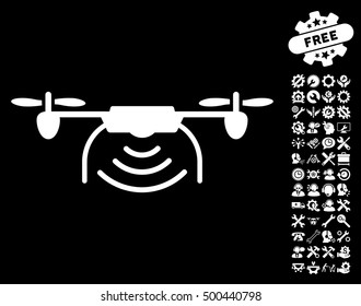 Radio Transmitter Airdrone icon with bonus options pictograms. Vector illustration style is flat iconic symbols, white color, black background.