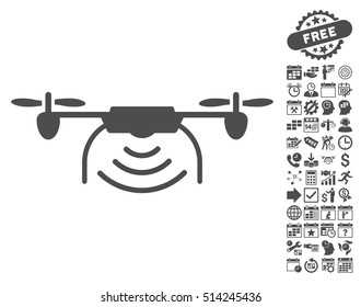 Radio Transmitter Airdrone icon with bonus calendar and time service design elements. Vector illustration style is flat iconic symbols, gray color, white background.