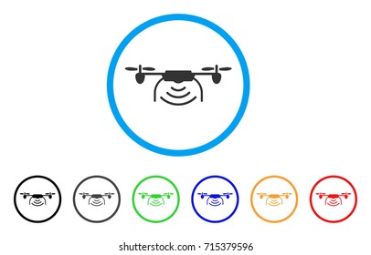 Radio Transmitter Airdrone icon. Vector illustration style is a flat iconic radio transmitter airdrone gray rounded symbol inside light blue circle with black, gray, green, blue, red,
