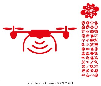Radio Transmitter Airdrone pictograph with bonus tools design elements. Vector illustration style is flat iconic symbols, red color, white background.