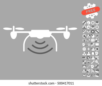 Radio Transmitter Airdrone pictograph with bonus settings images. Vector illustration style is flat iconic symbols, dark gray and white colors, silver background.