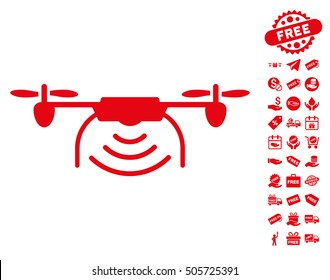 Radio Transmitter Airdrone pictograph with free bonus pictograph collection. Vector illustration style is flat iconic symbols, red color, white background.