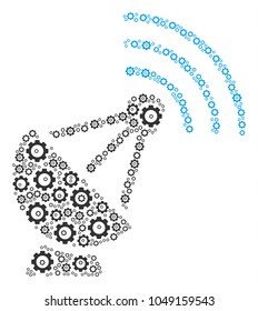 Radio Transmitter composition of cogwheels. Vector mechanical wheel parts are combined into radio transmitter mosaic.