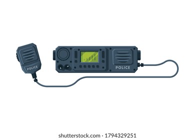 Radio Transmitter Device, Police Car Communication Device Flat Vector Illustration