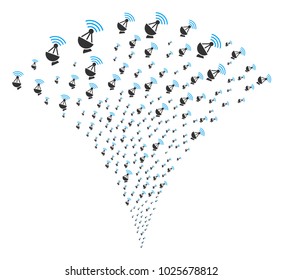 Radio Transmitter exploding fountain. Vector illustration style is flat iconic symbols. Object fountain created from random icons as radio transmitter fireworks.