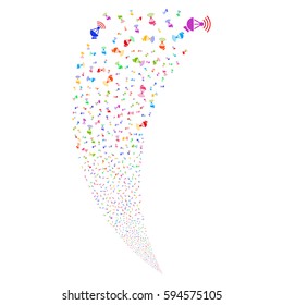 Radio Transmitter random fireworks stream. Vector illustration style is flat bright multicolored iconic symbols on a white background. Object fountain made from scattered pictographs.