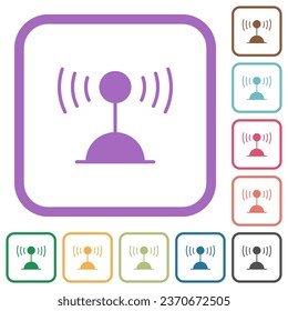 Radio transmitter solid simple icons in color rounded square frames on white background