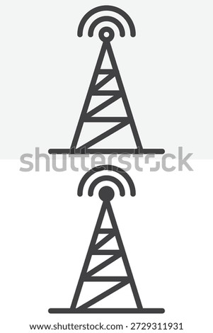 Radio transmitter tower icon set in line, outline and solid style. Editable stroke vector sign and symbol for signal news icon, broadcast media and antenna icon.