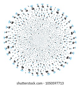 Radio Transmitter twirl sphere. Object cycle done from scattered radio transmitter items. Vector illustration style is flat iconic symbols.
