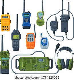 Radio Transmitters Collection, Modern Handheld Portable Devices, Walkie Talkie Flat Vector Illustration