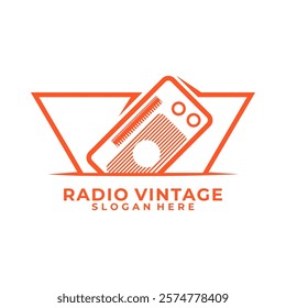 Radio and Triangle line art logo vector. Vintage Radio logo, old retro radio logo icon vector