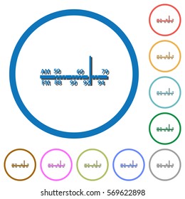 Radio tuner flat color vector icons with shadows in round outlines on white background