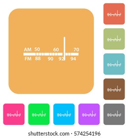 Radio tuner flat icons on rounded square vivid color backgrounds.
