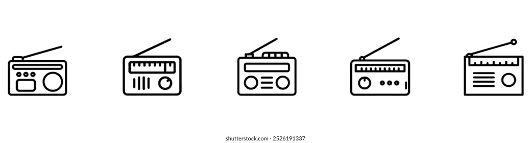 Radio tuner icon set. Radio broadcast vector symbol. Radio receiver icon. Radio wave illustration sign collection. Music symbol or logo. Vector Illustration. EPS 10