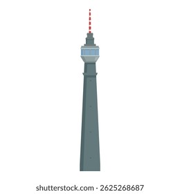 Radio tv tower is sending a signal with a red and white antenna on top