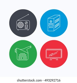 Radio, TV and video camera icons.
