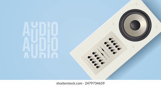 Radio vector 3d illustration. Retro music speaker box render. Vintage old dance fm broadcast boombox. Sound mixer and midi equalizer concept. Multi track recording and audio production equipment.