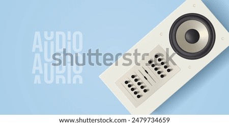 Radio vector 3d illustration. Retro music speaker box render. Vintage old dance fm broadcast boombox. Sound mixer and midi equalizer concept. Multi track recording and audio production equipment.