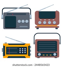 Radio vector cartoon set isolated on a white background.