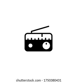 Radio vector icon. Icons of an old radio in black flat glyph, filled style isolated on white background