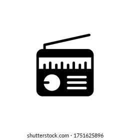Icono de vector de radio. Iconos de una radio antigua en glifo plano negro, estilo relleno aislado en fondo blanco