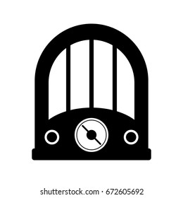 Radio vector icon on white background, black retro radio