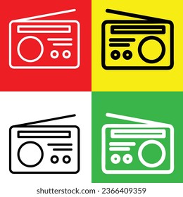 Radio Vector Icon, Outline-Stil Symbol, aus der Sammlung von Werbesymbolen einzeln auf rotem, gelbem, grünem und weißem Hintergrund.
