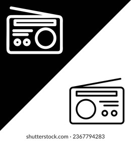 Icono de vector de radio, icono de estilo de contorno, de la colección de iconos de publicidad, aislado en fondo blanco y negro.