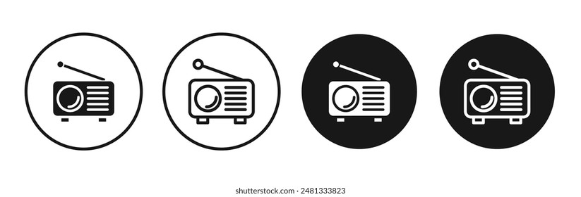 Conjunto de iconos de Vector de radio con relleno negro y estilo contorneado.