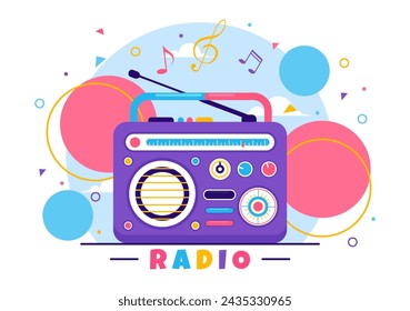 Radio Vector Illustration with a Musical Instrument used to Send Signals for Record, Old Receiver and Listening to Music in Flat Cartoon Background