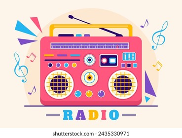 Radio Vector Illustration with a Musical Instrument used to Send Signals for Record, Old Receiver and Listening to Music in Flat Cartoon Background