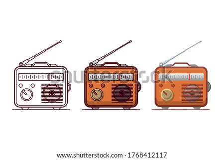 Radio vector, illustration of retro radio, transmitter, music. Flat