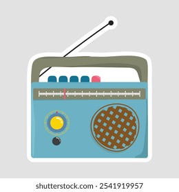 Etiqueta engomada de la Ilustración vectorial radiofónica – icono clásico del dispositivo de transmisión para los temas de la música y de la Noticias, ideal para la decoración del vintage, los diseños de la música-temática, y los materiales educativos