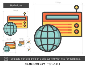 Radio vector line icon isolated on white background. Radio line icon for infographic, website or app. Scalable icon designed on a grid system.