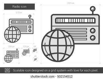 Radio vector line icon isolated on white background. Radio line icon for infographic, website or app. Scalable icon designed on a grid system.