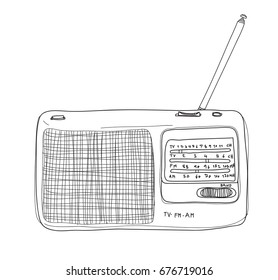 radio vintaeg hand drawn line art cute vector illustration