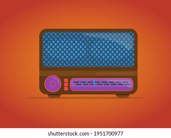 Radio or vintage radio icon on a red-orange background. Vector illustration in a flat style.