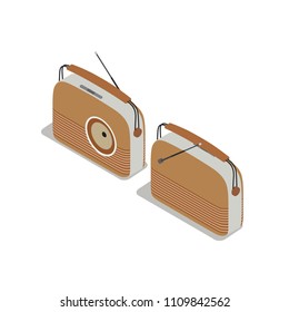 Radio vintage isometric vector retro old music icon illustration speaker sound background media