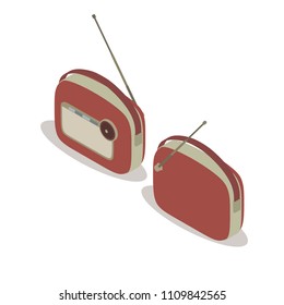 Radio vintage isometric vector retro old music icon illustration speaker sound background media front view