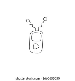 Radio, Walkie, Space Transmitter In Cartoon Sketch Style. Initial Contact. Design Element On The Theme Of UFO, Cosmos, Aliens. Hand Drawn Doodle Vector Illustration