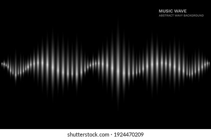 Radio Wave. Black And White Sound Dynamic Waveform On Dark Background. Abstract Electronic Music Futuristic Vector Creative Concept. Illustration Equalizer Music, Electronic Wave Audio