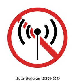 Radio wave icon and ban mark icon. Vector.