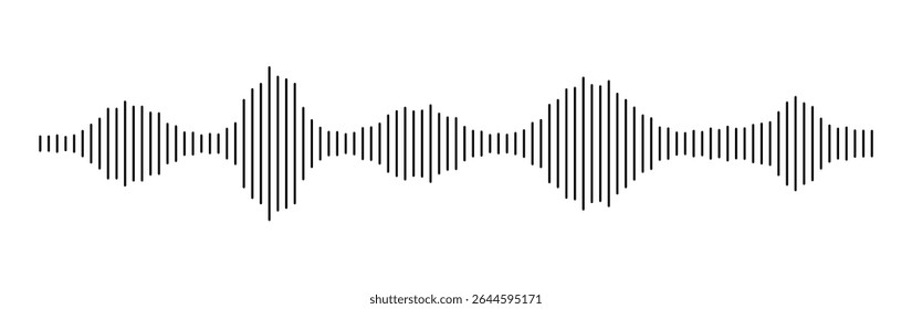 Radio Wave icon with editable stroke. Monochrome simple sound wavy background. Music player bar. Record interface. Equalizer with soundwave line used for mobile.