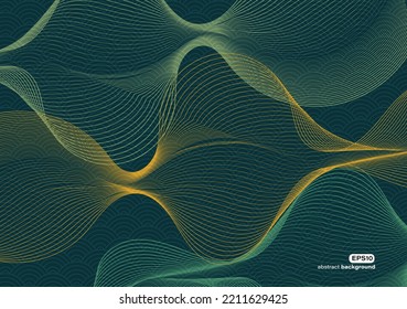 Radio Wave Pattern Gradient Gold And Dark Green Technology Communication Theme Background For Advertisement Brochure Template Banner Website Cover Product Package Design Presentation Vector Eps.