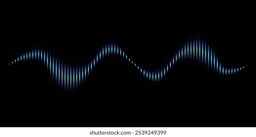 Radio wave. Sound dynamic waveform on black background. Electronic music futuristic banner. Abstract music background. Vector illustration