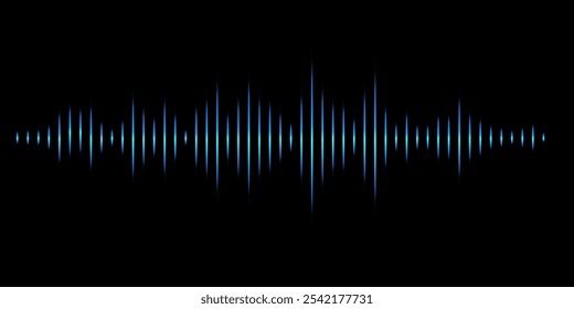 Radio wave. Sound dynamic waveform on black background. Electronic music futuristic banner. Abstract music background. Vector illustration