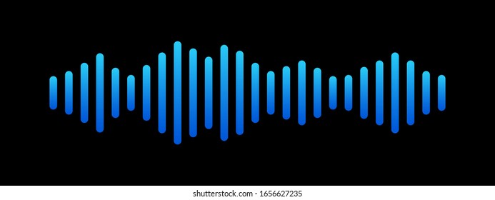 Icono de onda de radio o onda de sonido aislado, icono de onda de señal eléctrica, icono de vector de onda de sonido. Olas negras como ecualizador aislado en fondo negro.  Ilustración vectorial