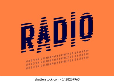 Radio Wave Style Font, Alphabet Letters And Numbers Vector Illustration